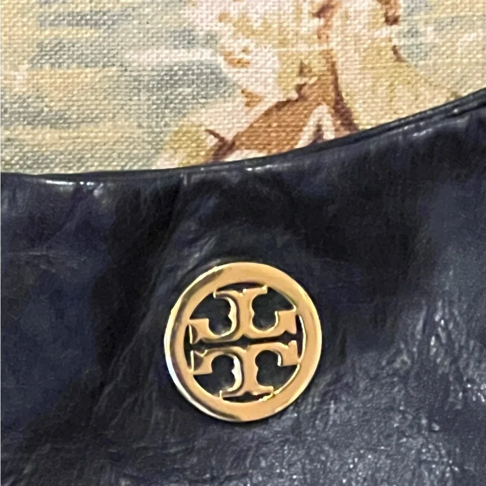Tory Burch Black Dena Leather Hobo Bag